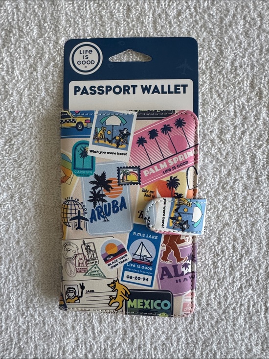 Life Is Good Handbags - Life Is Good Travel Passport Wallet Multicolor Sticker Collage